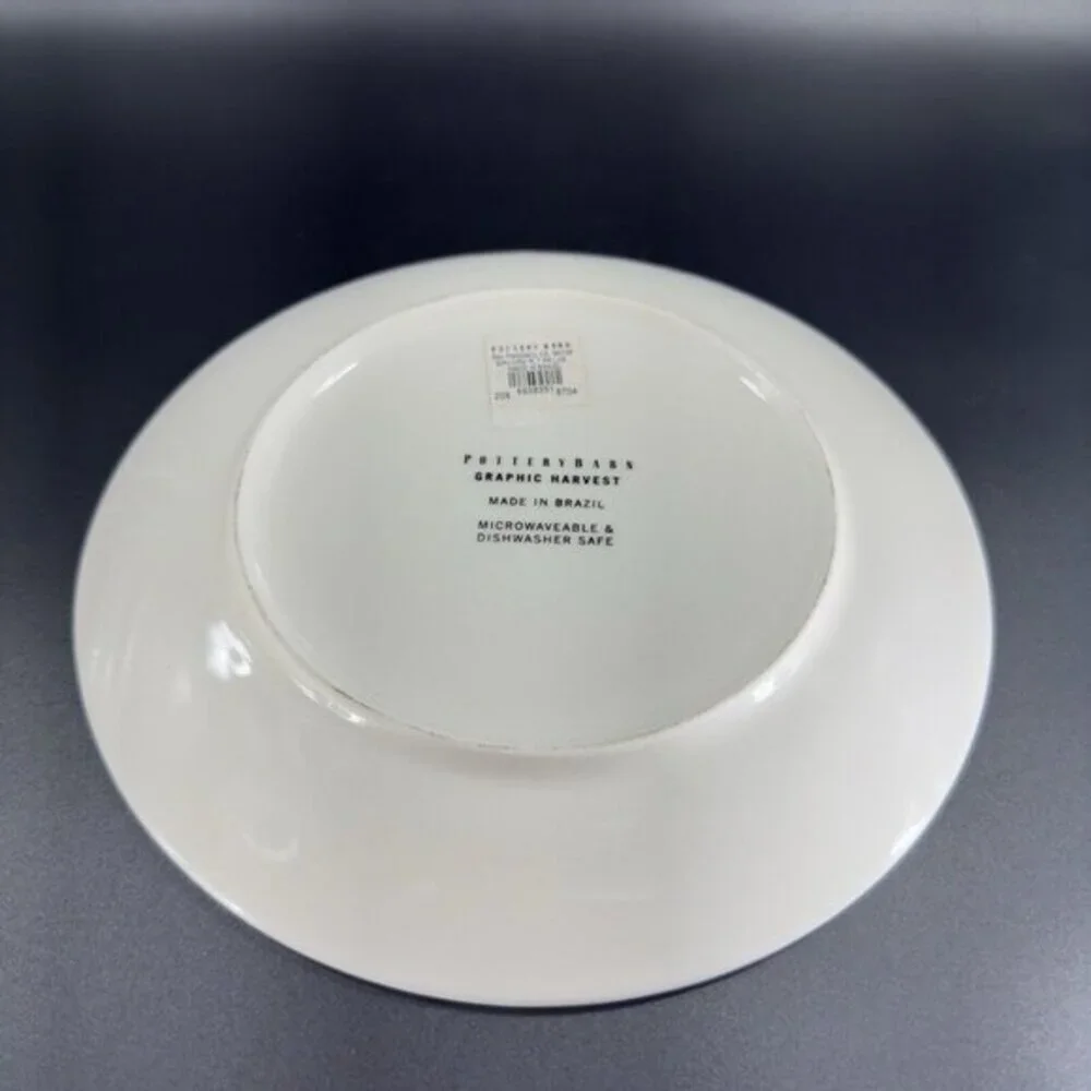POTTERY BARN Graphic Harvest Ceramic Dish‎ Plate Made In Brazil Round New Set 4
